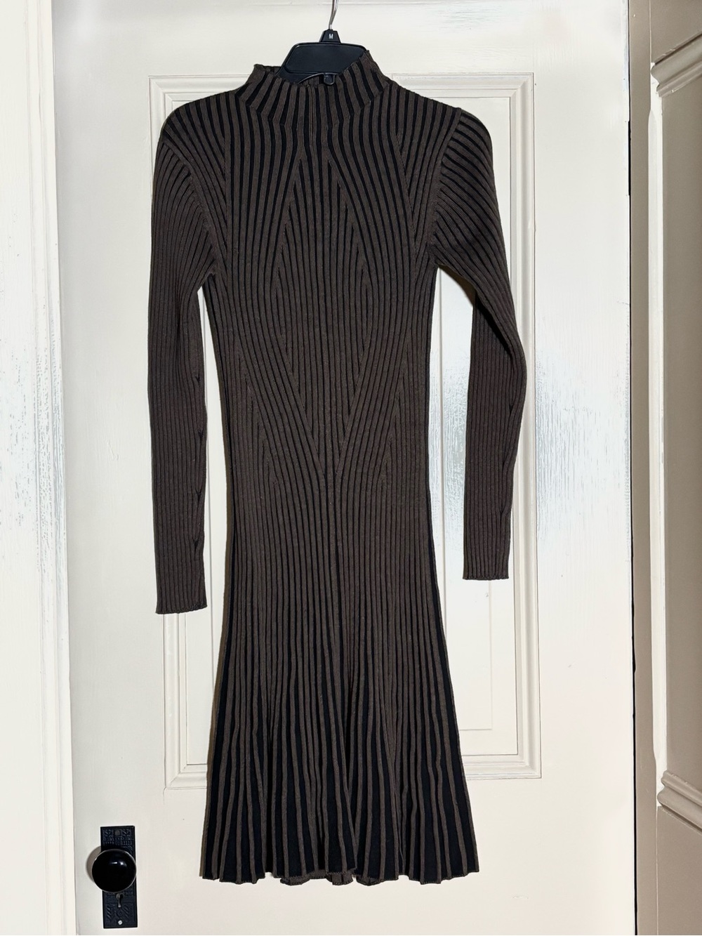 Ribbed Long Sleeve Mock Neck Dress in Dark Brown